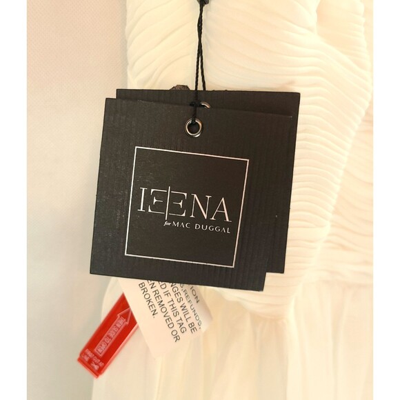 New MAC DUGGAL 2650 (XL) White Chiffon Spaghetti Strap Pleated Bodice Midi Dress - Picture 12 of 16